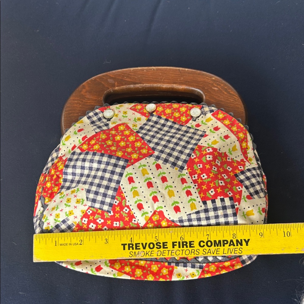 Vintage Patchwork Bermuda Bag with Wooden Handle - Picture 6 of 8